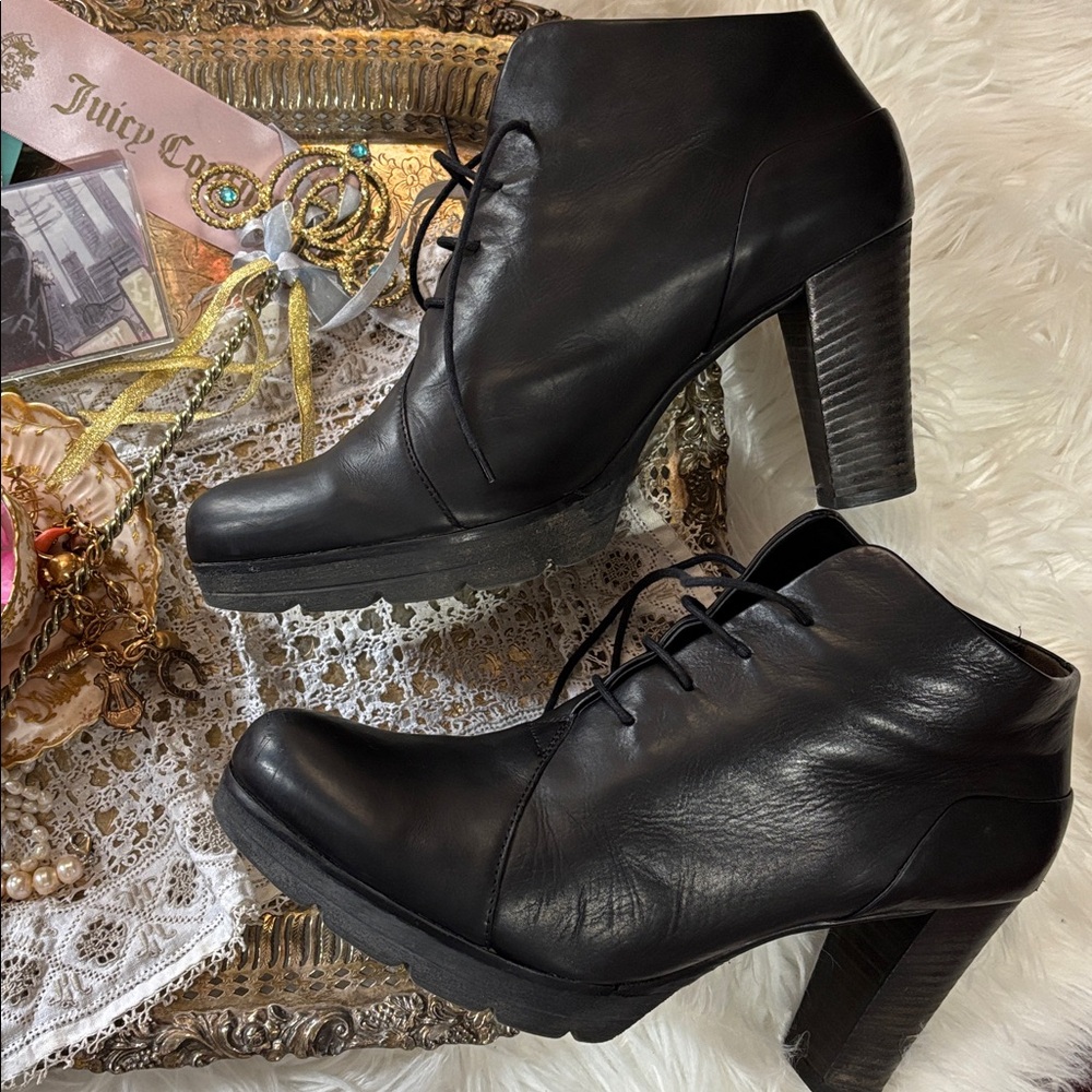 Paul Green Fiona Boot Leather 10.5 Heel Laceup Bootie Designer Black Stylish Hot